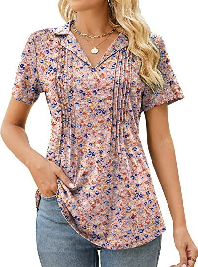Summer Women Casual V-Neck Short Sleeve Blank T-Shirt