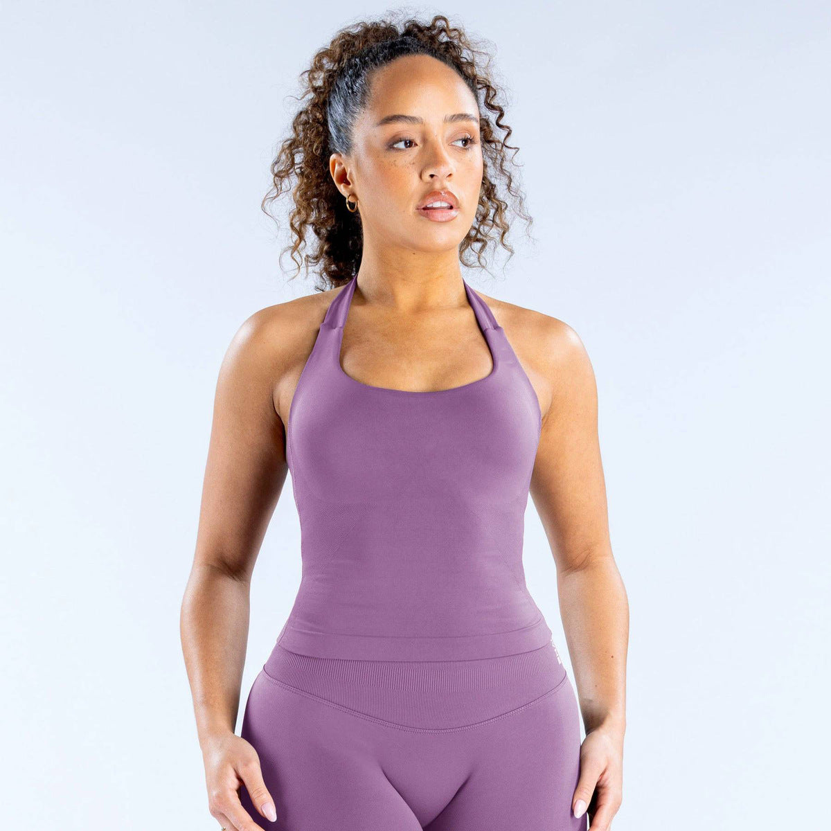 Débardeur de yoga sexy à col licou et couleur unie pour femme