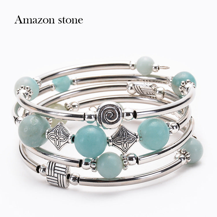 Pulsera de turquesa natural bohemia de moda para mujer