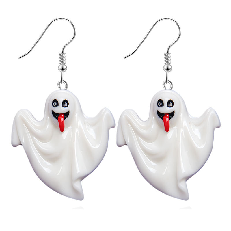 Pendientes de resina con diseño divertido de murciélago, calabaza y fantasma para Halloween para mujer
