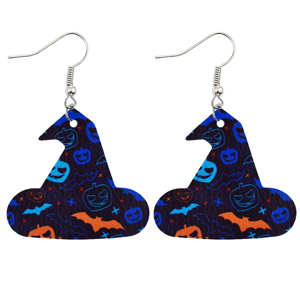 Halloween Women Horror Funny Pumpkin Ghost Bat PU Earrings