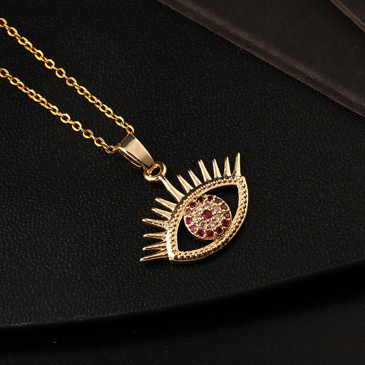 Collar con colgante de ojo de diablo de circonita multicolor para mujer