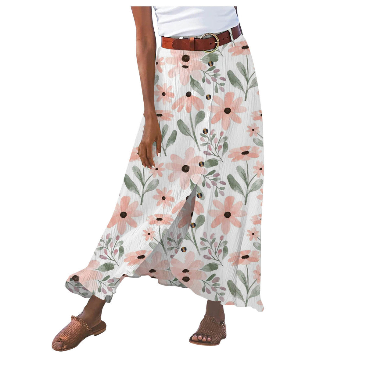 Summer Women Casual Button Decorative Cotton Skirt