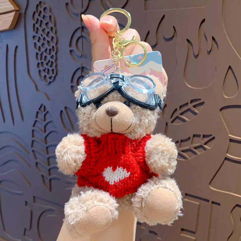 Cartoon Plush Bear Keychain with Colorful Sweater Styles
