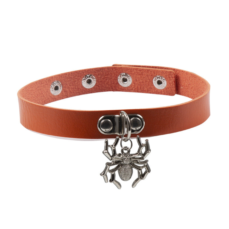 Gargantilla de cuero con colgante de araña punk de moda para Halloween para mujer