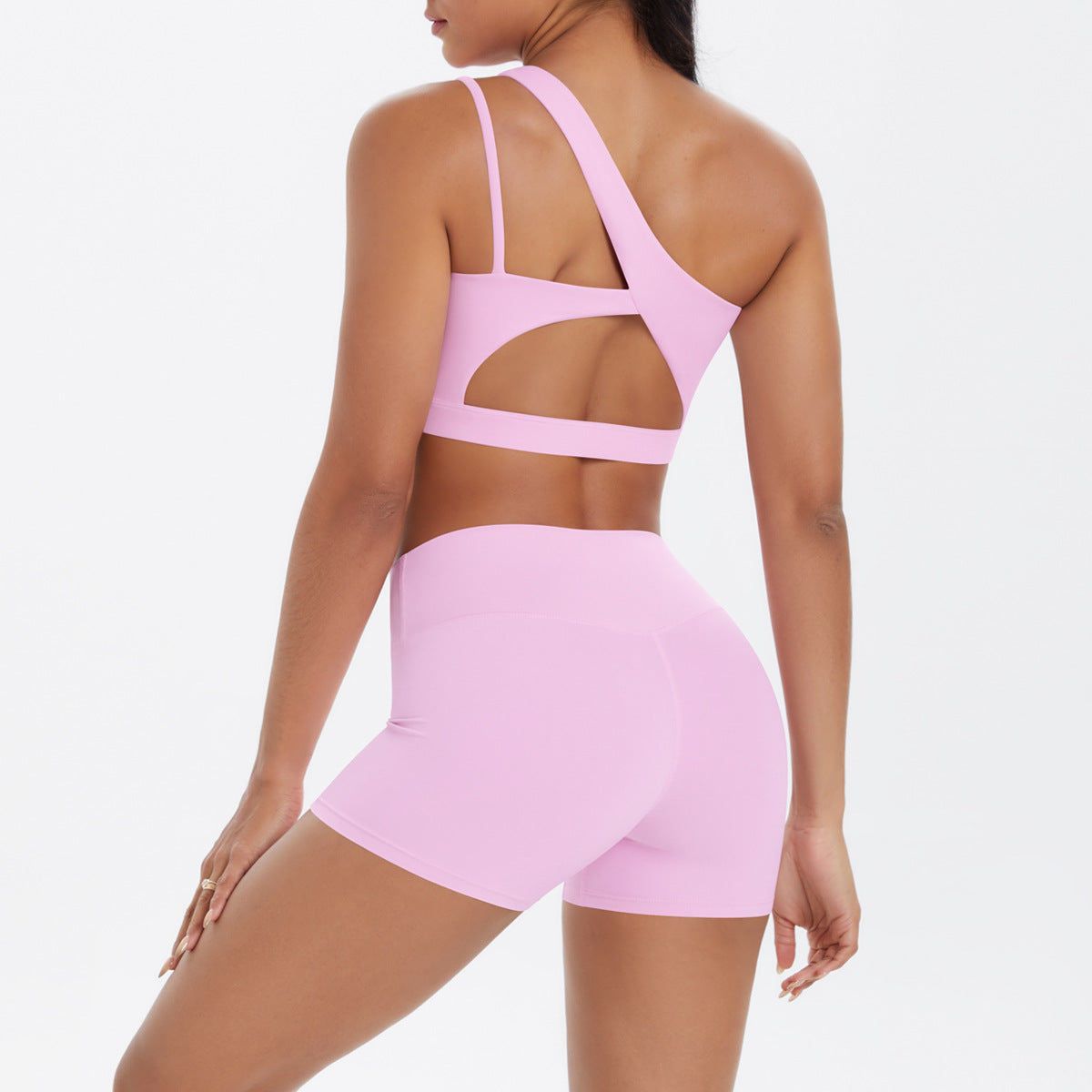 Ensemble deux pièces décontracté pour femme, débardeur à épaules inclinées et short moulant de couleur unie