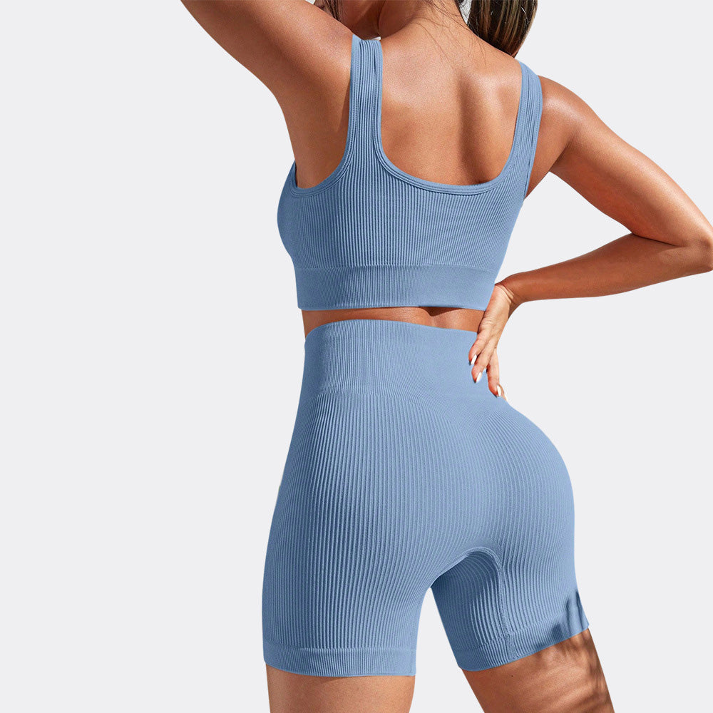 Ensemble débardeur de yoga sans coutures et short taille haute pour femme, couleurs unies