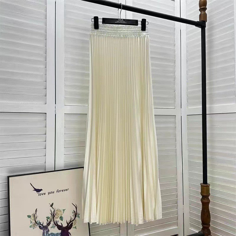Women Fashion Solid Color Pleated Skirt in Cotton Silk