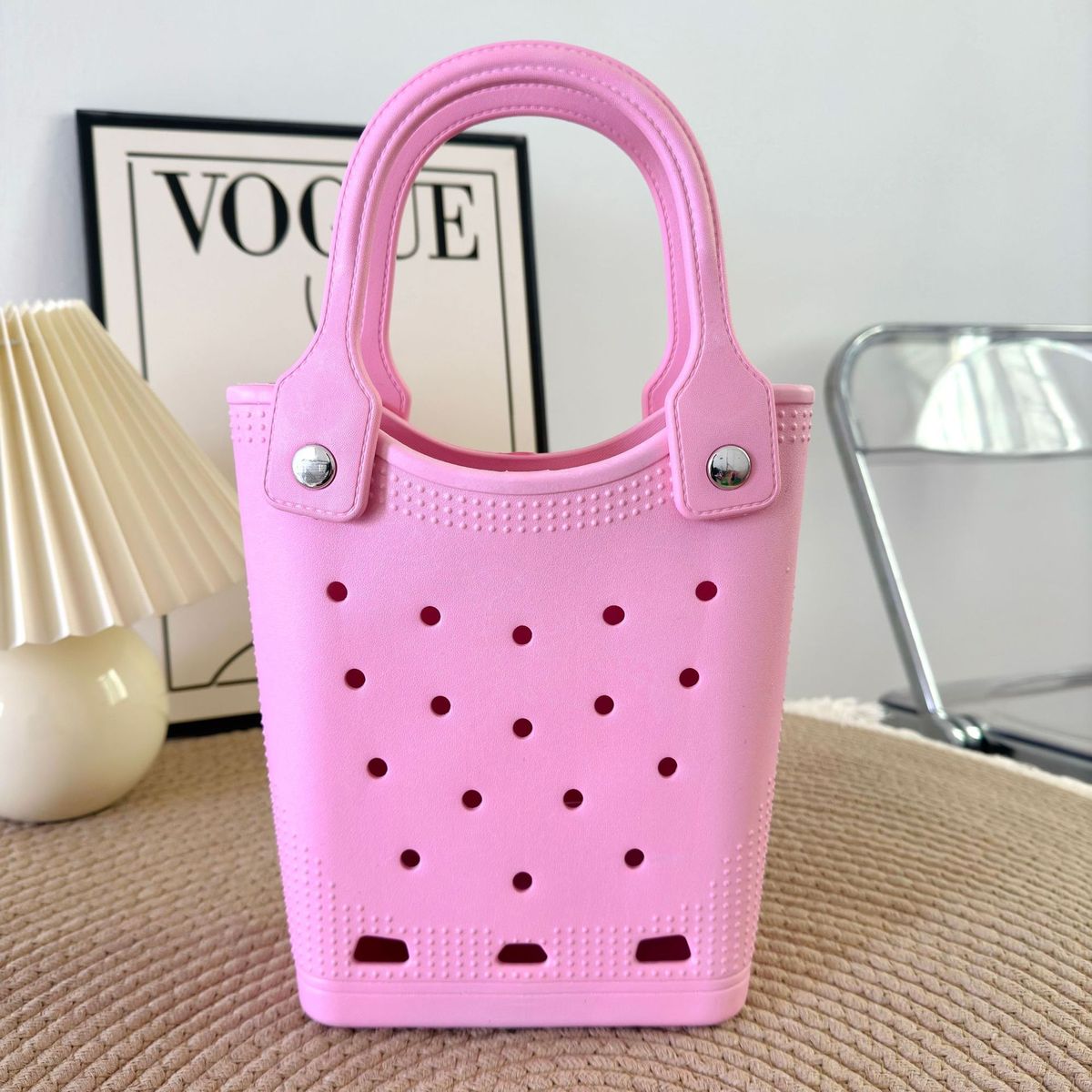 Bolso tote de EVA de color sólido, pequeño, cuadrado, ligero y elegante.