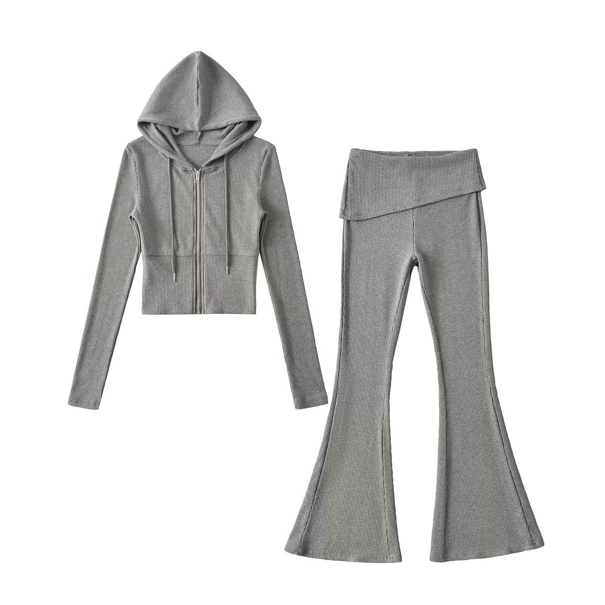Women Fashion Casual Slim-Fit Zipper Hoodie Set