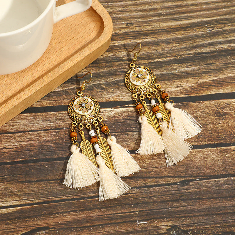 Pendientes con borlas retro de estilo étnico bohemio