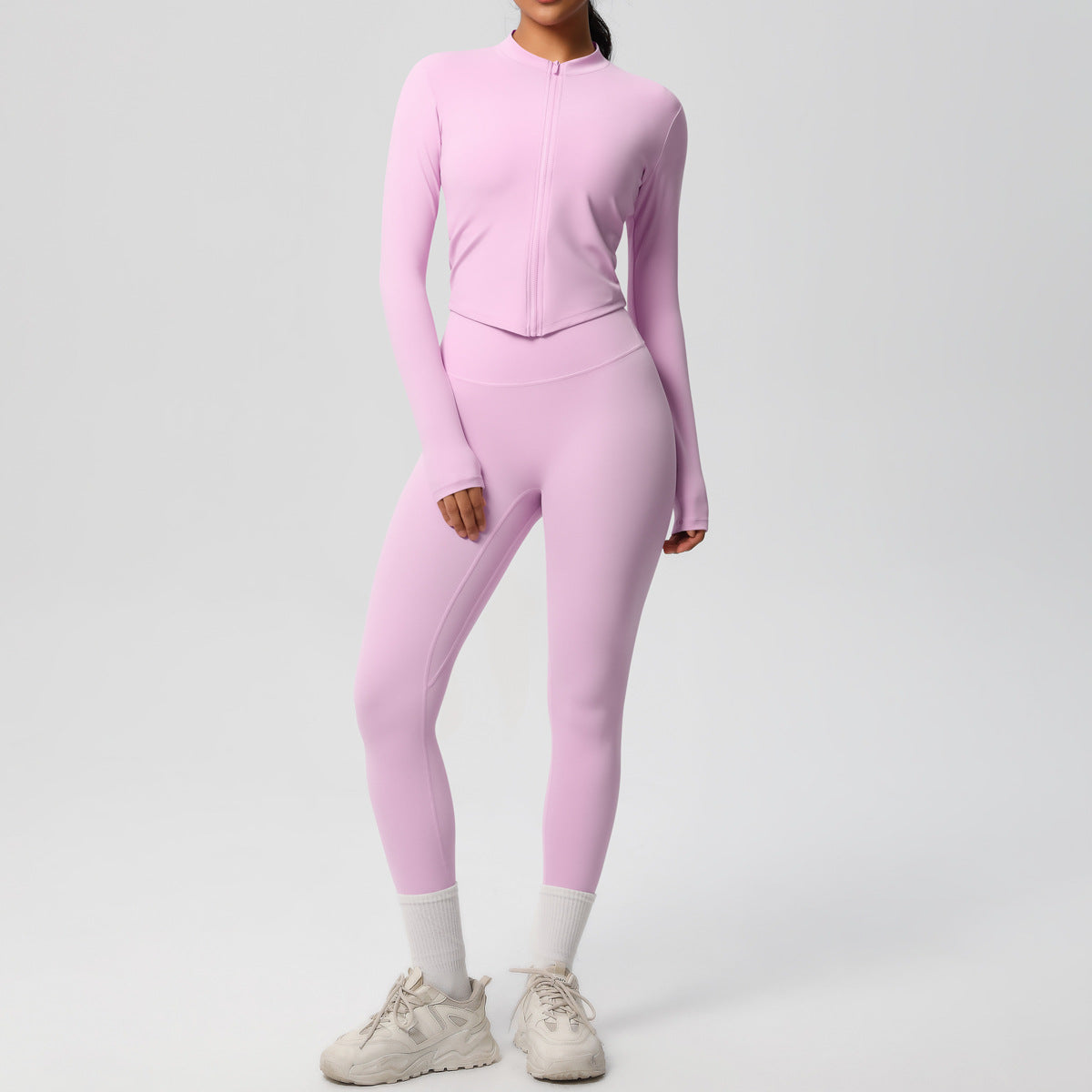 Ensemble haut de yoga à manches longues et couleur unie pour femme