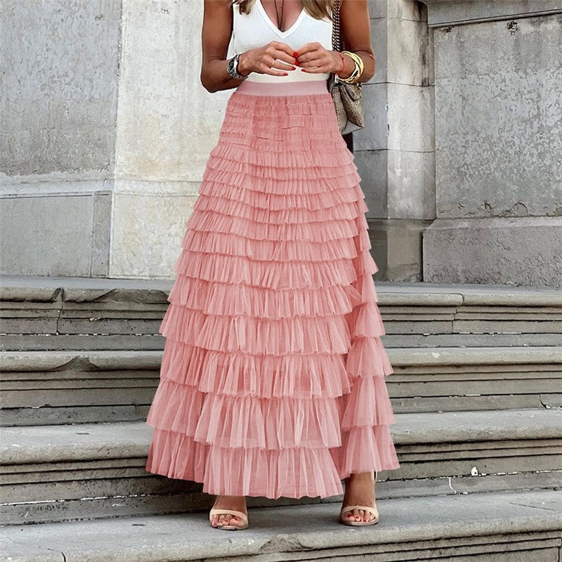 High Waist Tulle Puff Cake Skirt In Solid Color