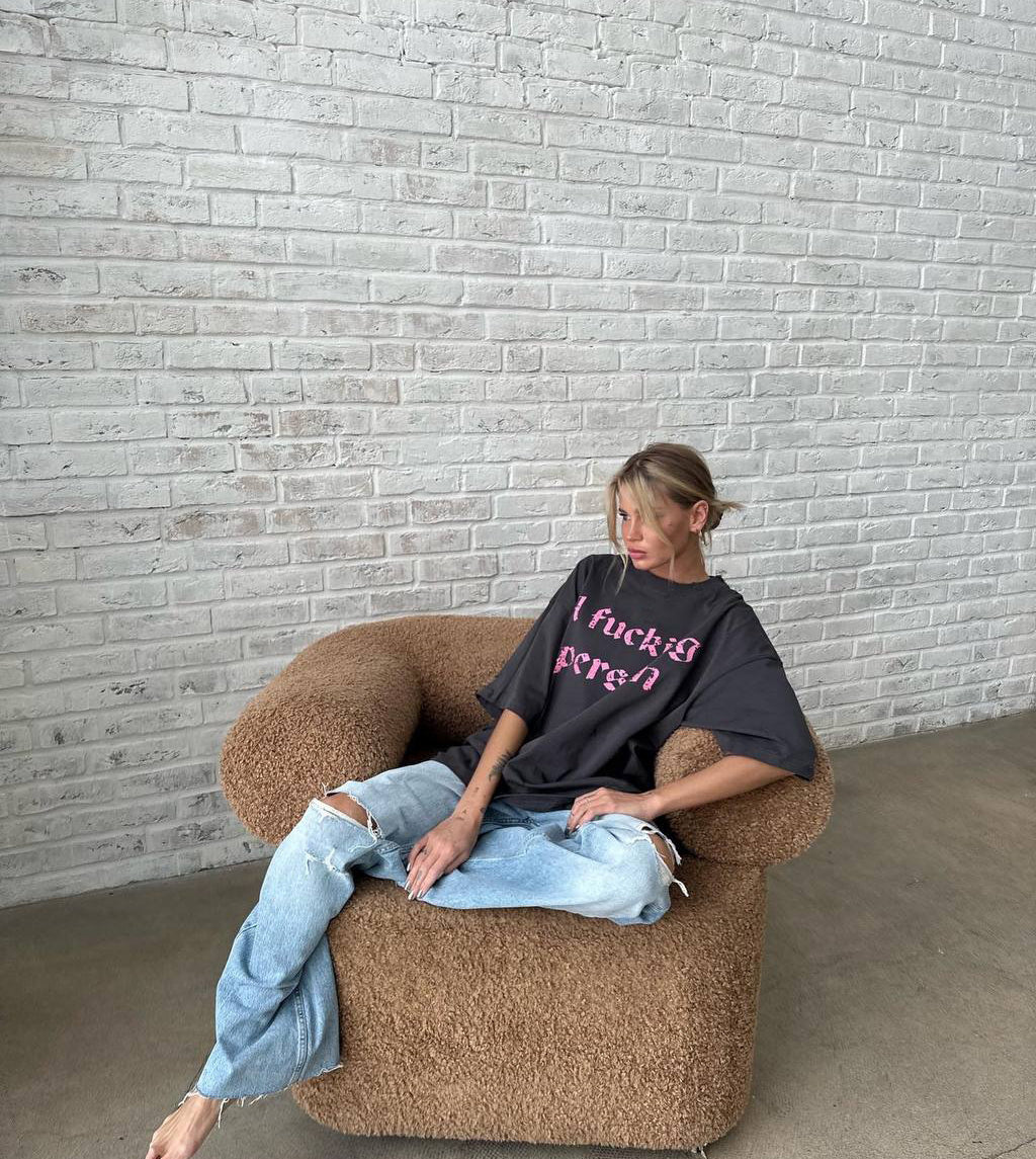 Round Neck Print Loose Short Sleeves Top