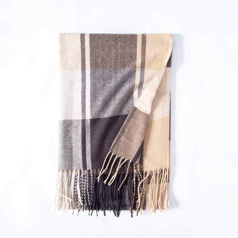 Soft Warm Fringed Plaid Scarf