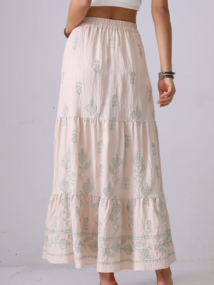 Floral Embroidered String Maxi Skirt