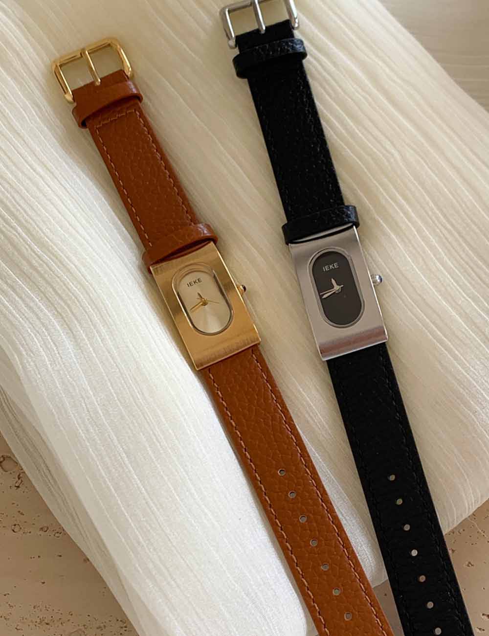 Rectangular Steel Dial Leather Strap Watch