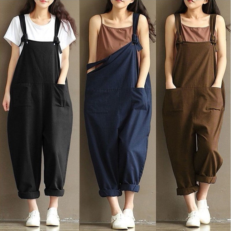 Pocket Solid Harem Pants Baggy Jumpsuit