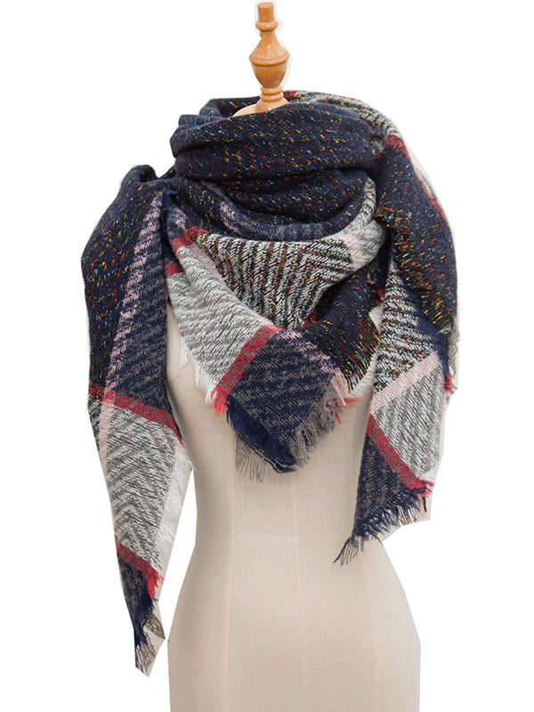 Triangle Fringed Keep Warm Plaid Shawl&Scarf
