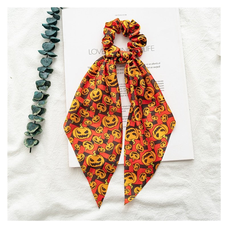 Halloween Printed Satin Scarf Scrunchies