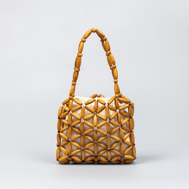 Wooden Bead Drawstring Handbag