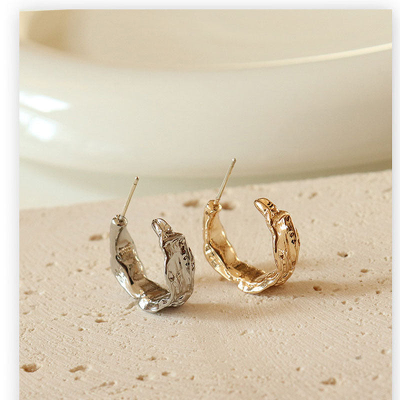 Geometric C Shaped Stud Hoop Earrings