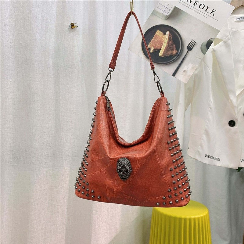 Solid Skull Rivet Shoulder Bag