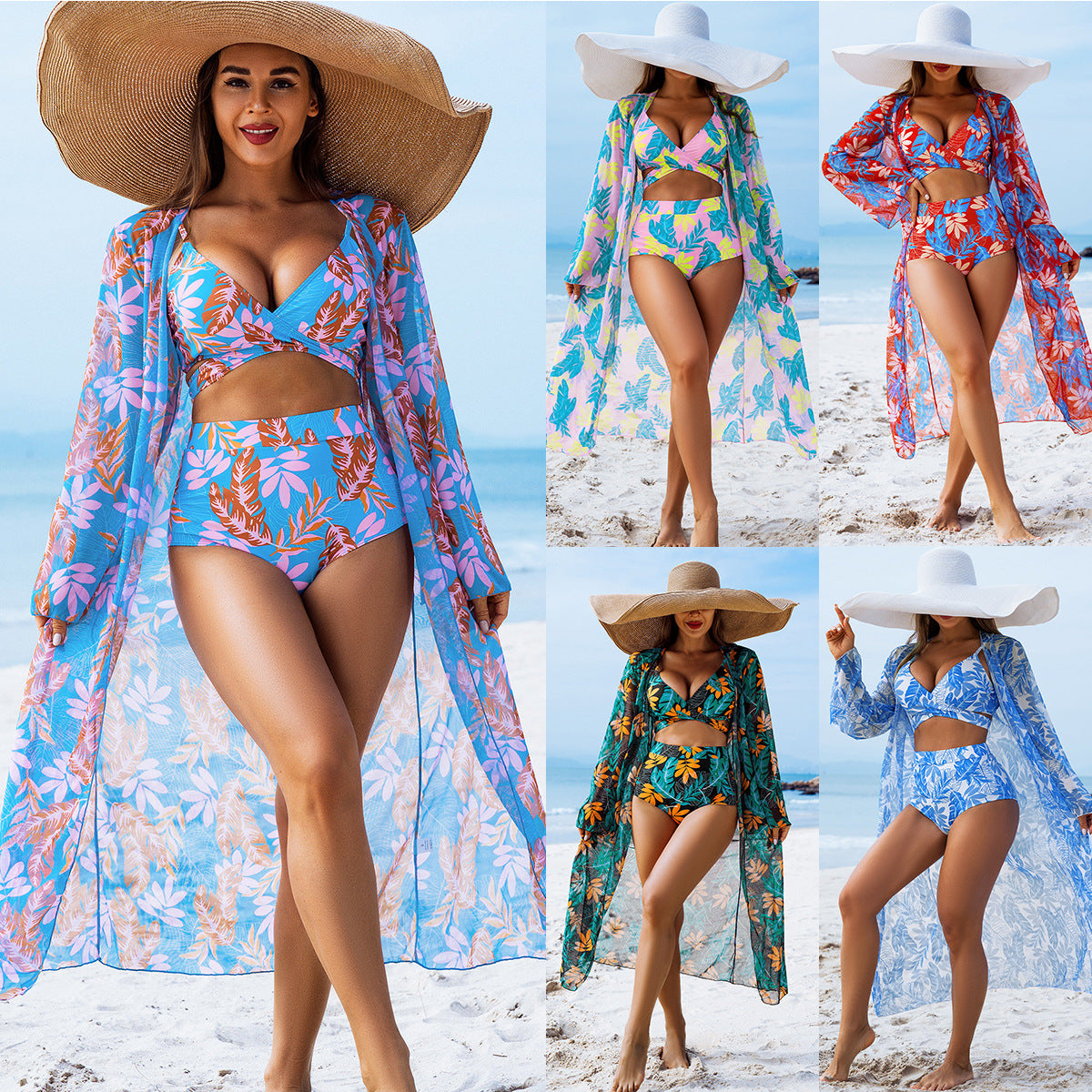 Women Fashion Print Swimsuit Three-Piece Set