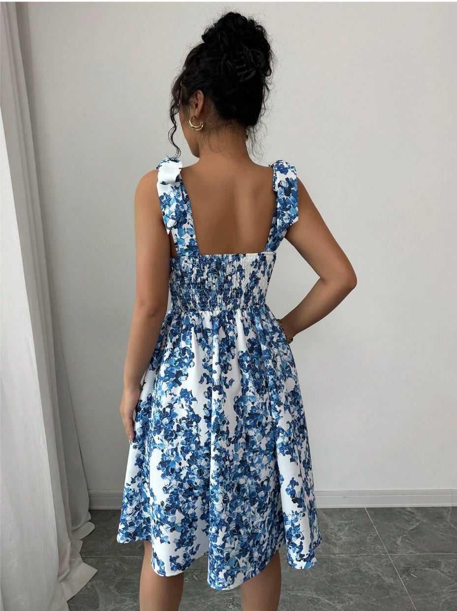 Women Fashion Sexy Floral Printed Sleeveless Dress