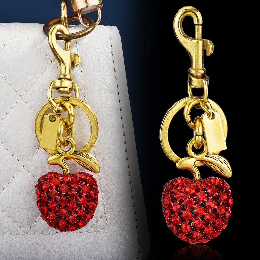 Women Fashion Metal Cute Rhinestone Apple Keychain