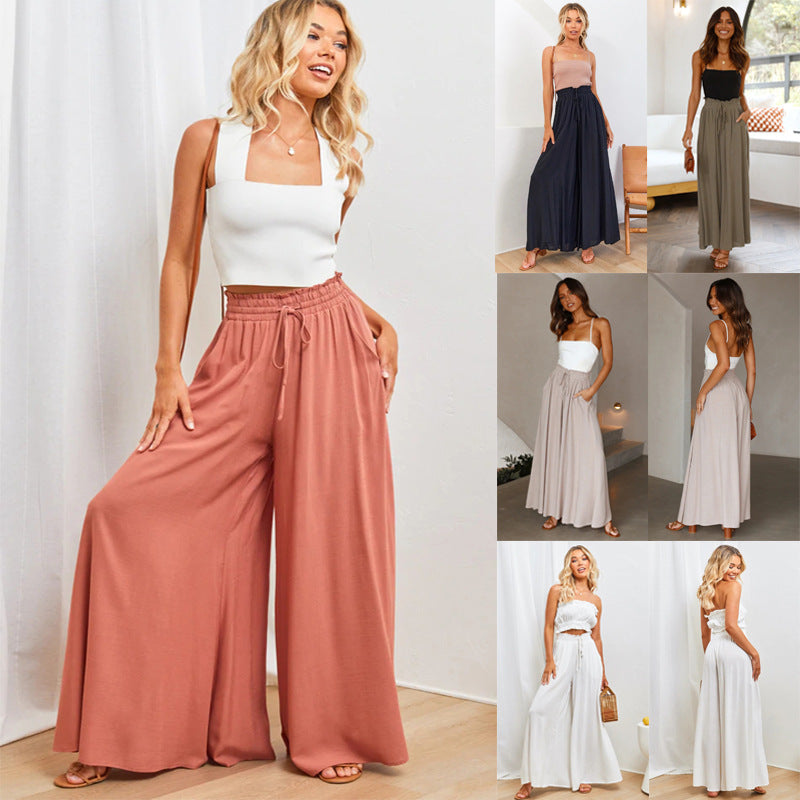 Casual Wide Leg Loose Women's Solid Pants
