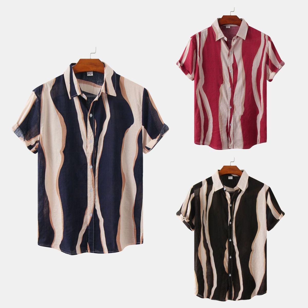 Camisa informal con estampado de rayas de moda de verano para hombre