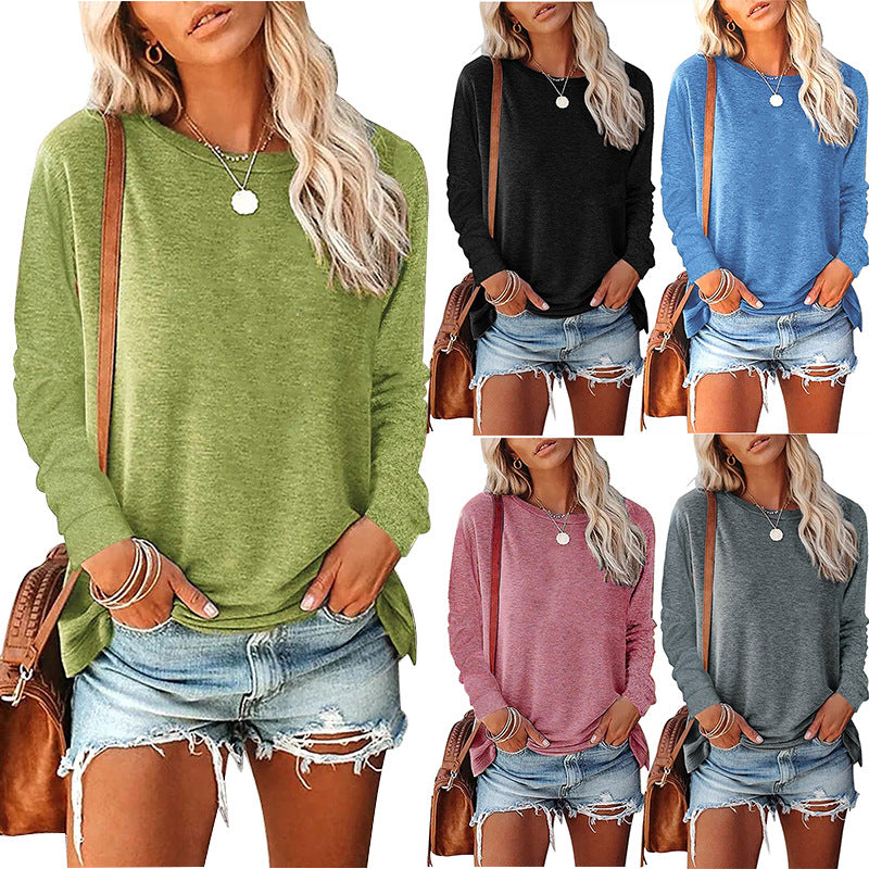T-shirt ample à manches longues et col rond pour femme