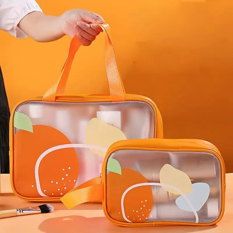Women Simple Double Layer PU Travel Cosmetic Bag