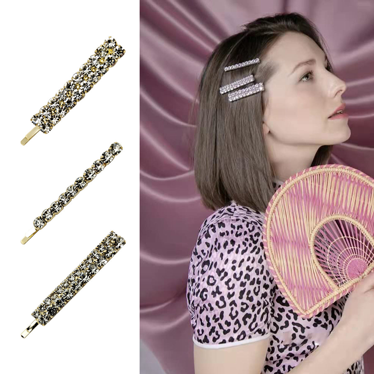 Women Fashion Simple Rhinestone Hairpin 3-Piece Set