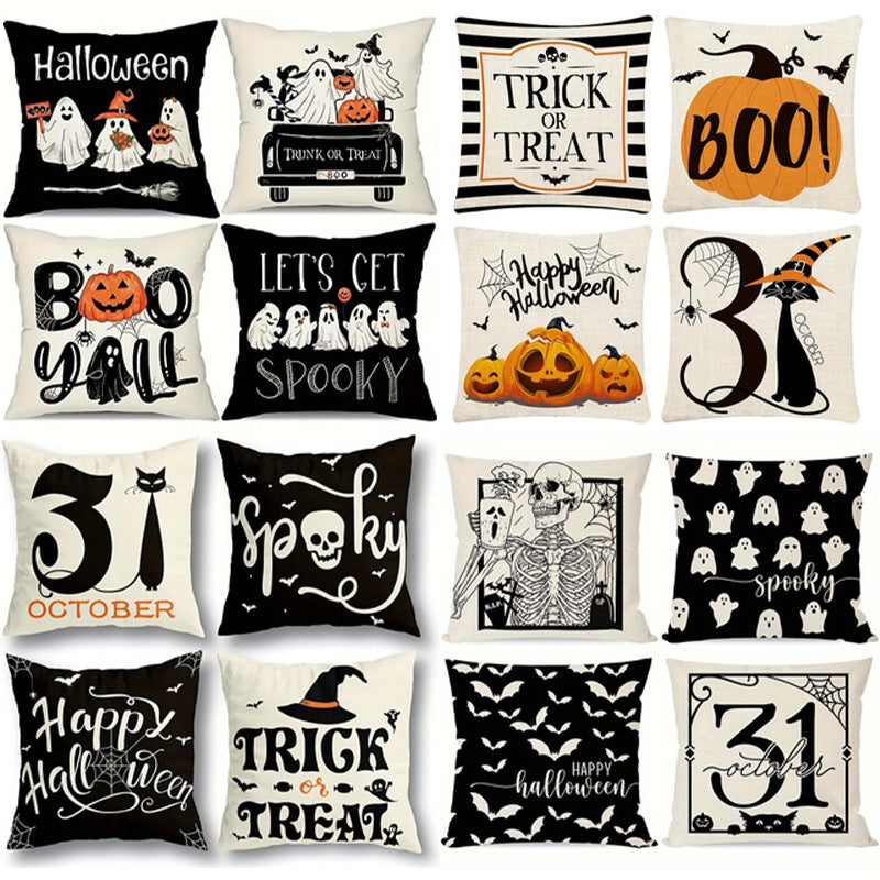 Halloween Pumpkin Skull Print Linen Sofa Cushion Cover