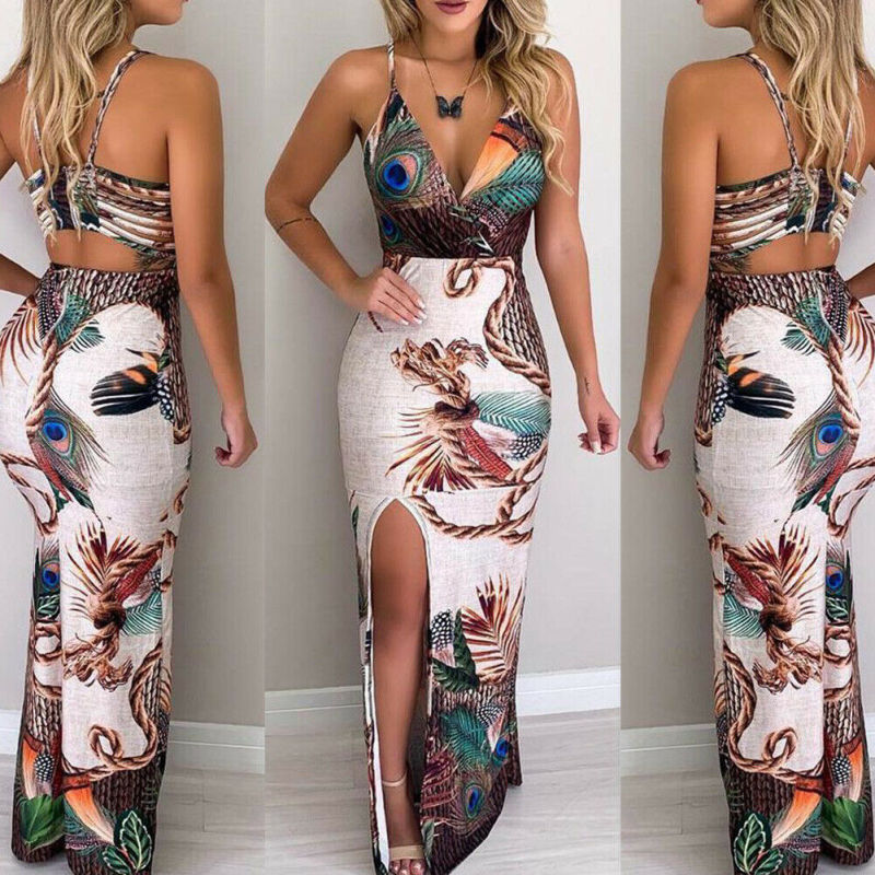 Vestido vintage bohemio con estampado floral y escote en V sin mangas para mujer