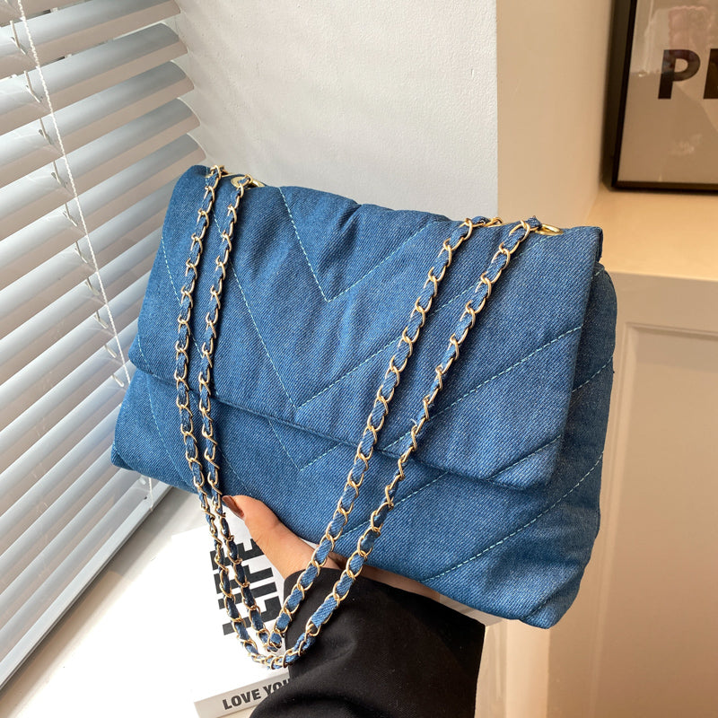 Bolso de hombro vaquero de gran capacidad, sencillo y elegante