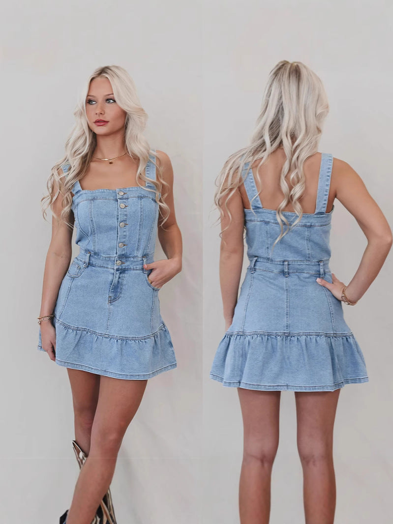 Vestido vaquero para mujer con tirantes de moda de primavera y verano para chicas calientes