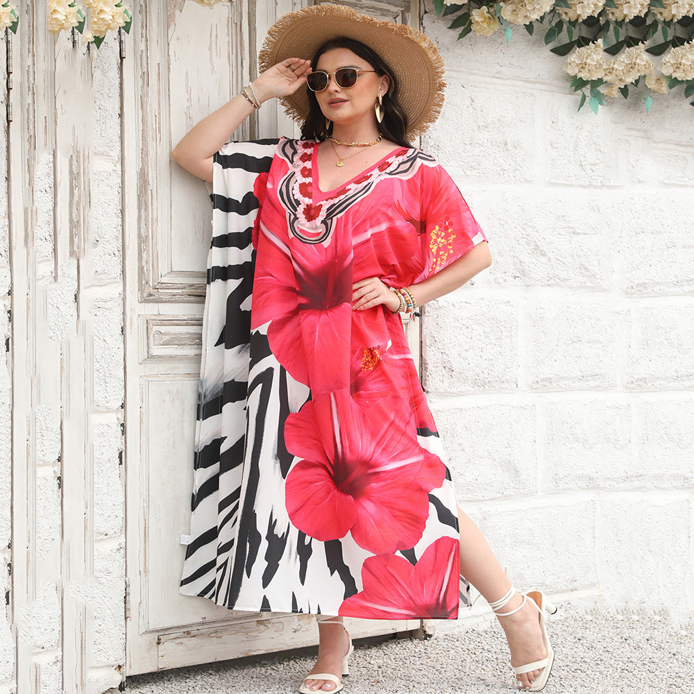 Women Casual Vacation Floral Printed V-Neck Cover-Up