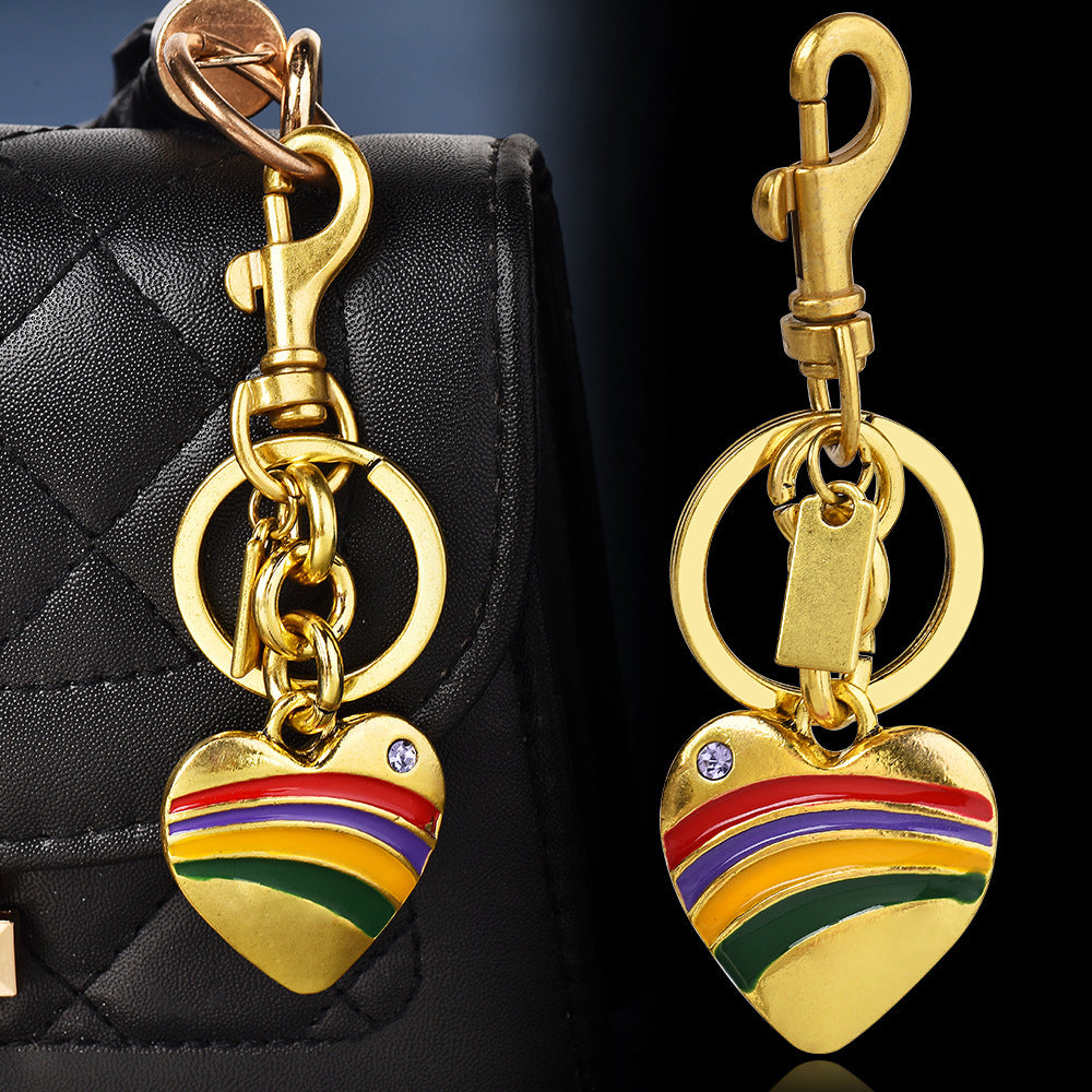Women Simple Alloy Love Rainbow Pendant Keychain