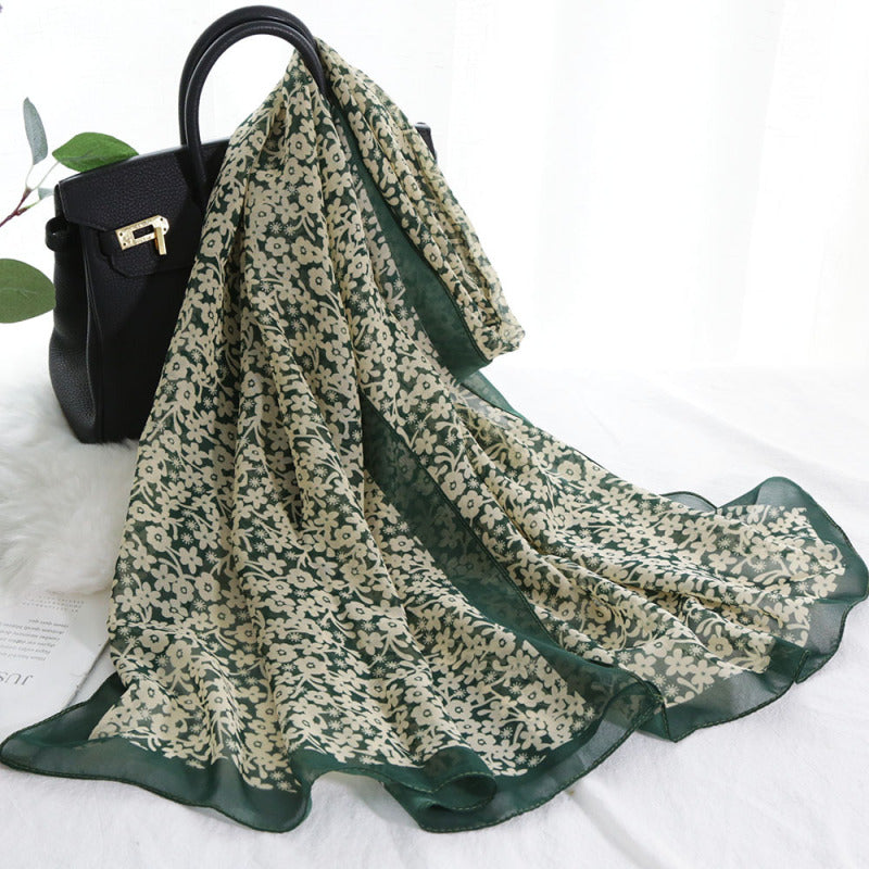 Elegante bufanda de gasa con estampado floral para mujer