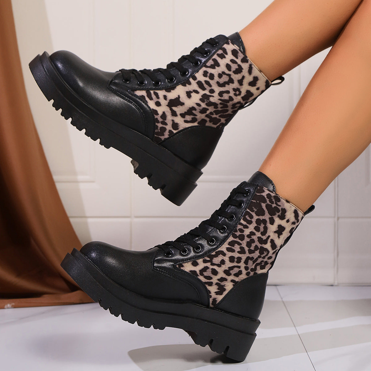 Plus Size Women Leopard Boots with Ankle Length