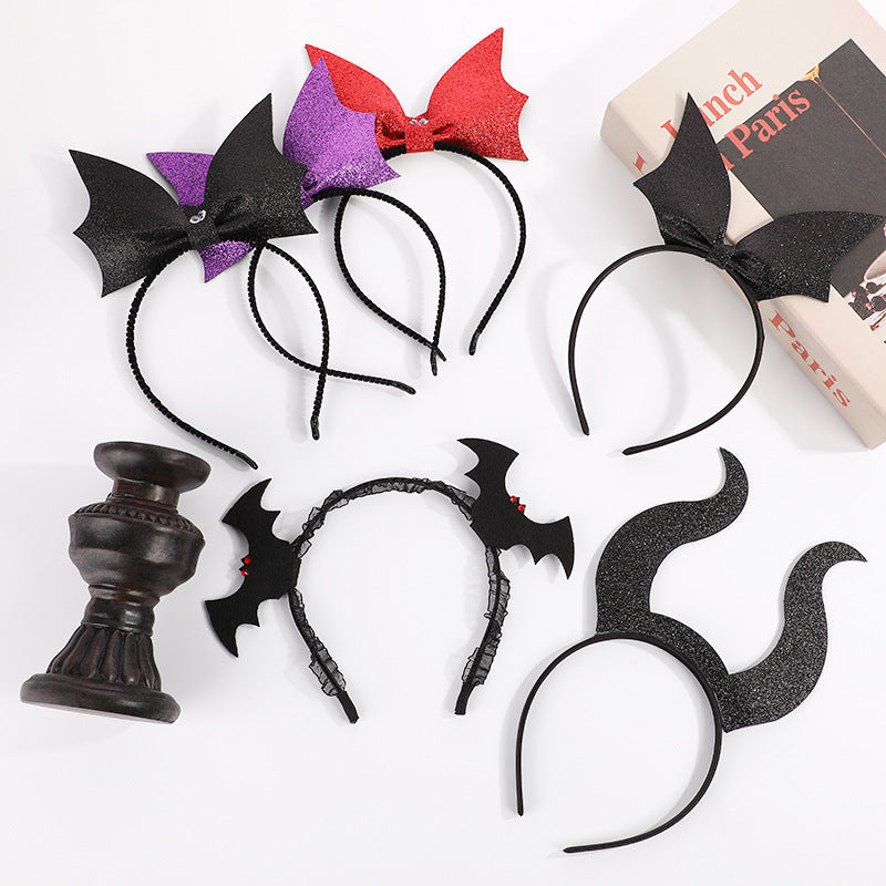 Bandeau de chauve-souris imitation paillettes d'Halloween en cuir PU