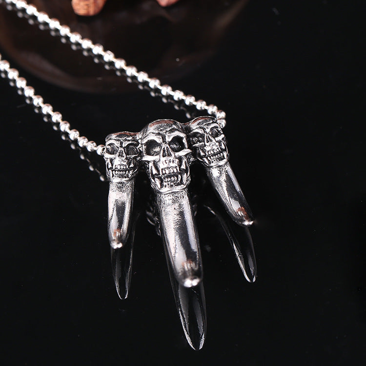Collar unisex con colgante de diente de lobo y calavera punk para Halloween