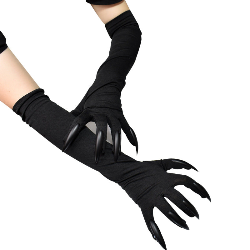 Gothic Unique Halloween Long Paw Design Solid Color Gloves