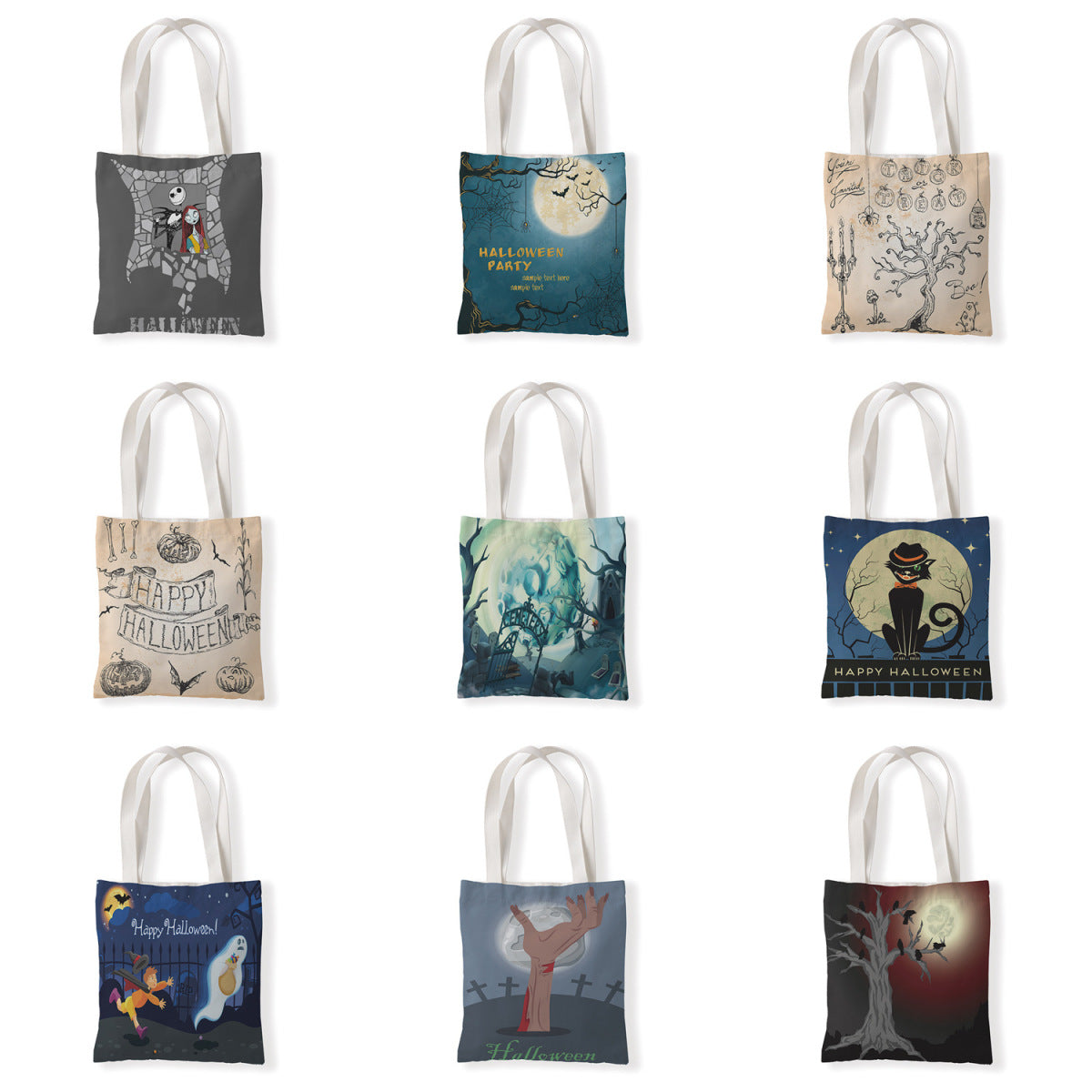 Bolsa de lona con estampado de dibujos animados de Halloween y terror