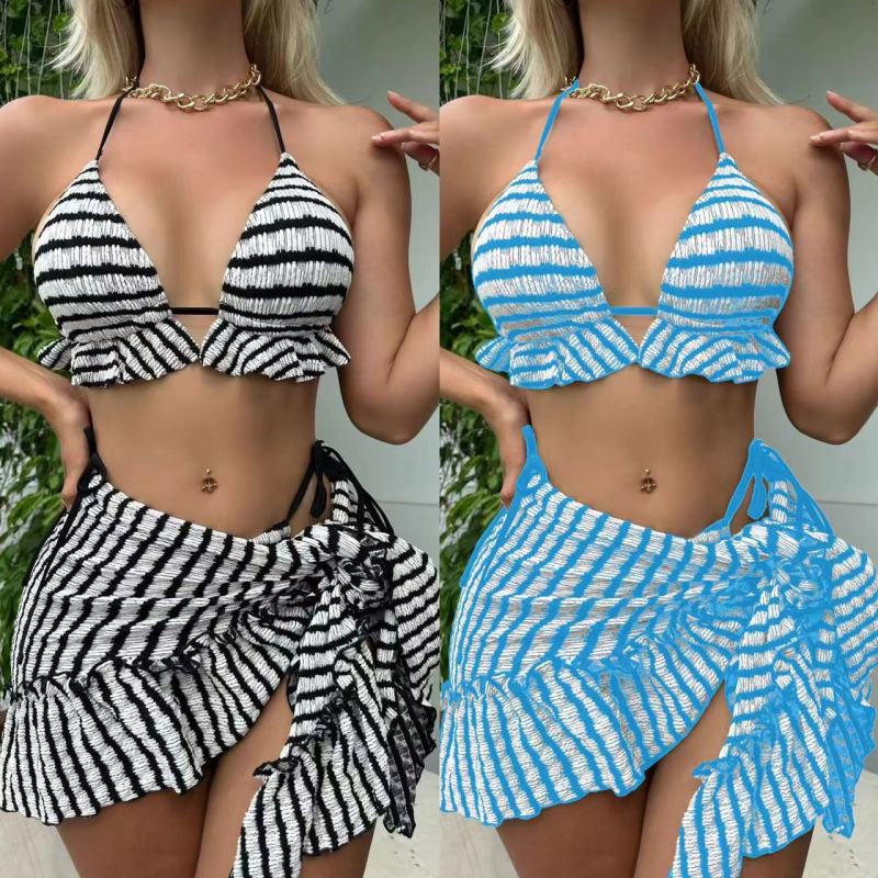 Women Summer Lace-Up Halter Strap Swimsuit Set