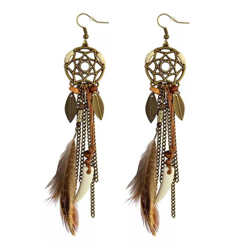 Pendientes bohemios hechos a mano con borlas de plumas huecas
