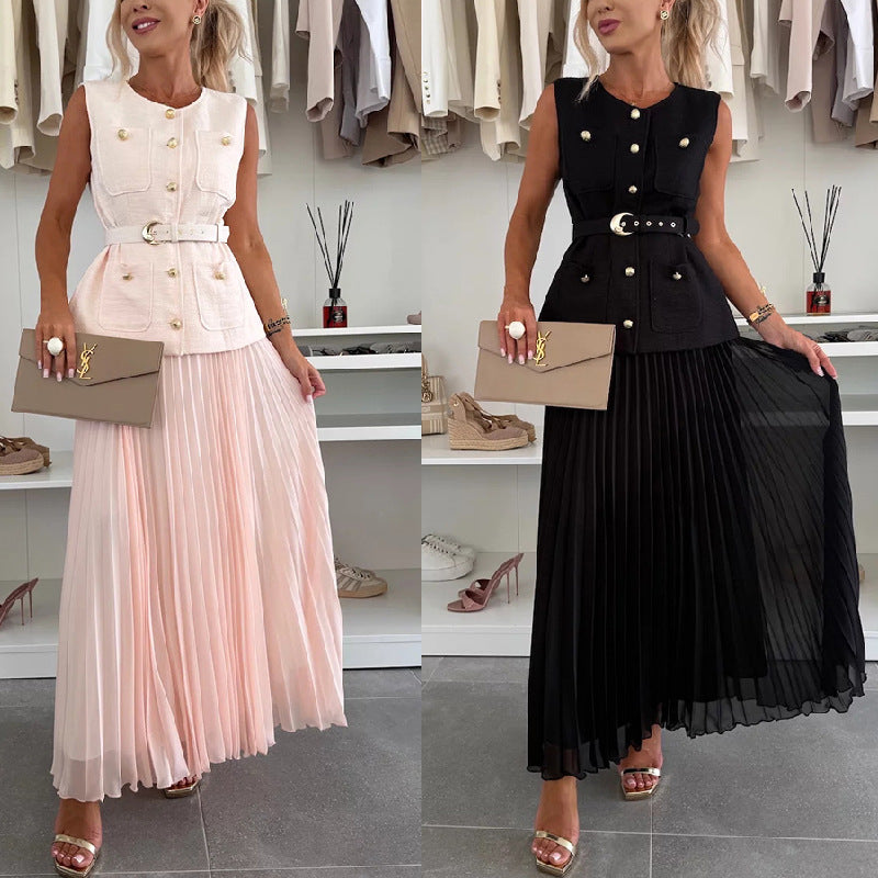 Women Sleeveless Vest and Skirt Two-Piece Set - Polyester Style